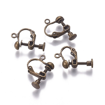Rack Plated Brass Screw Clip-on Earring Findings, Spiral Ear Clip, Antique Bronze, 13x17x4.5mm, Hole: 1.6mm