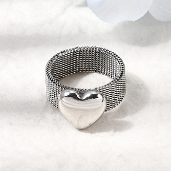 304 Stainless Steel Finger Rings for Women, Heart, Stainless Steel Color, 13x12.5mm, Inner Diameter: 18.2mm