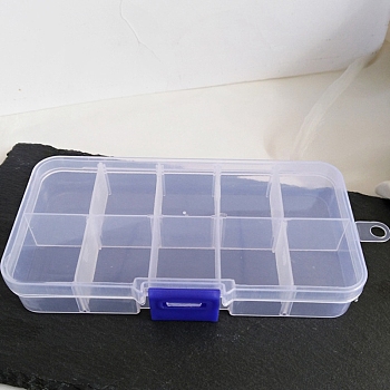 10 Grids Plastic Bead Containers, Detachable Grided Case for Earrings Rings Storage, Rectangle, Clear, 13x7x2cm