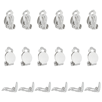 304 Stainless Steel Clip-on Earring Findings, Flat Round, Stainless Steel Color, Tray: 9.8mm, 16x10x7mm, 50pcs/box