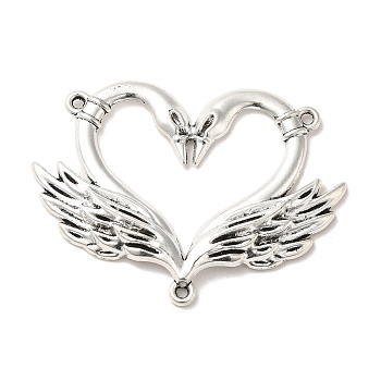 Tibetan Style Chandelier Component Links, Cadmium Free & Lead Free, Swan, Heart Shape, Antique Silver, 39x52.5x3.5mm, Hole: 2mm and 1.8mm, about 149Pcs/1000G