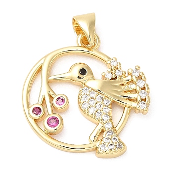 Brass Micro Pave Cubic Zirconia Pendants, Lead Free & Cadmium Free, Long-Lasting, Bird, Real 18K Gold Plated, 20x19x3mm, Hole: 4x3mm