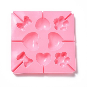 DIY Lollipop Making Food Grade Silicone Molds, Candy Molds, Flower, Heart & Bowknot, 8 Cavities, Pink, 150x150x12mm, Fit for 3mm Stick