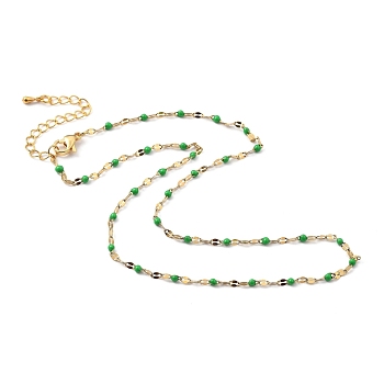 304 Stainless Steel Link Chain Necklaces, with Enamel and Lobster Claw Clasps, Golden, Lime Green, 15.75 inch(40cm)