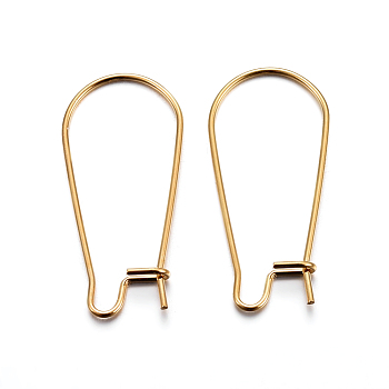 304 Stainless Steel Hoop Earring Findings, Kidney Ear Wire, Golden, 21 Gauge, 33x12x0.7mm