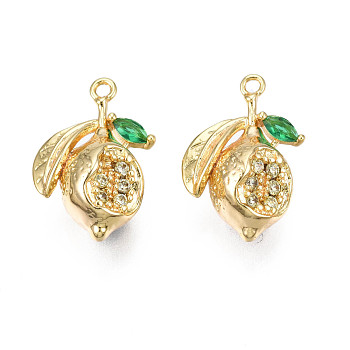 Brass Micro Pave Cubic Zirconia Pendants, Real 18K Gold Plated, Pomegranate, Clear, 17x11.5x8mm, Hole: 1.2mm