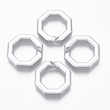 Spray Painted CCB Plastic Linking Rings, Quick Link Connectors, For Jewelry Cross Chains Making, Octagon, Faceted, Silver, 25x25x6mm, Inner Diameter: 16mm