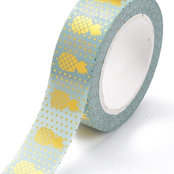 Foil Masking Tapes, DIY Scrapbook Decorative Paper Tapes, Adhesive Tapes, for Craft and Gifts, Pineapple, Pale Turquoise, 15mm, 10m/roll