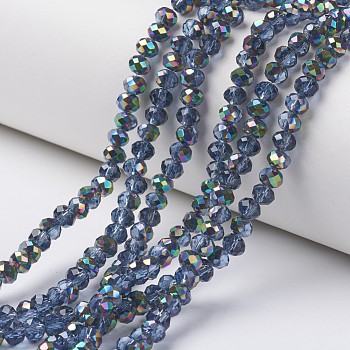 Electroplate Transparent Glass Beads Strands, Half Multi-color Plated, Faceted, Rondelle, Dodger Blue, 6x5mm, Hole: 1mm, about 92~94pcs/strand, 17~17.5 inch(42.5~43.75cm)