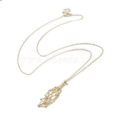 2Pcs 2 Color Brass Bar Link Chains Macrame Pouch Empty Stone Holder for Pendant Necklaces Making(NJEW-JN04466-04)-3