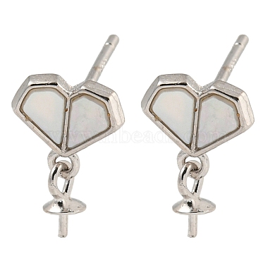 Real Platinum Plated Heart Sterling Silver Stud Earring Findings