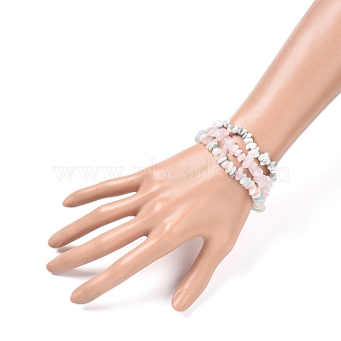 3Pcs 3 Styles Chips Natural Rose Quartz & Morganite & Howlite Beaded Stretch Bracelets Sets(BJEW-FS0001-01)-4