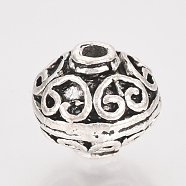 Tibetan Style Alloy Beads, Round, Cadmium Free & Lead Free, Antique Silver, 9x9mm, Hole: 1mm, about 485pcs/1000g(TIBE-T011-03AS-LF)
