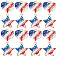 20Pcs 2 Style Alloy Enamel Pendants, with Crystal Rhinestone, Light Gold, Heart & Star, Mixed Color, 18.5x20x3.5mm and 22x20x3.5mm, 10pcs/style(ENAM-SC0003-11)