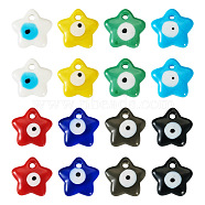 16Pcs 8 Colors Handmade Evil Eye Lampwork Pendants, Star, Mixed Color, 19x20x5mm, Hole: 2mm, 2pcs/color(LAMP-CW0001-06)