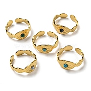 Oval 304 Stainless Steel Open Cuff Rings, Synthetic Malachite & Turquoise Finger Rings for Women Men, Real 18K Gold Plated, Adjustable(STAS-Z060-05G)