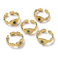 Ion Plating(IP) Oval 304 Stainless Steel Open Cuff Rings, Synthetic Malachite & Turquoise Finger Rings for Women Men, Real 18K Gold Plated, Adjustable(STAS-Z060-05G)