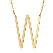 201 Stainless Steel Initial Pendants Necklaces, with Cable Chains, Letter, Letter.W, 17.3~18.3 inch(44~46.5cm)x1.5mm, LetterW: 37x30x1mm(NJEW-S069-JN004D-W)