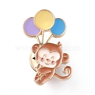 Animal with Balloon Enamel Pin, Brooches, Light Gold Alloy Badge for Backpack Clothes, Monkey Pattern, 23~27x15.5~25x2mm, pin: 1mm(ENAM-K021-01B)