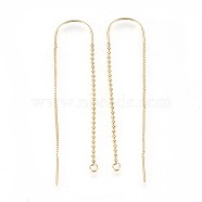 Brass Earring Findings, with Loop, Ear Thread, with Chains, Nickel Free, Real 18K Gold Plated, 72.5mm, Hole: 1.5mm, Pin: 0.9mm(KK-P153-33G-NF)