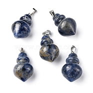 Natural Sodalite Pendants, Pointed Bottle Charms, with Platinum Plated Iron Snap on Bails, 32.5~35x16~17mm, Hole: 3x5.5mm(G-G998-C05)