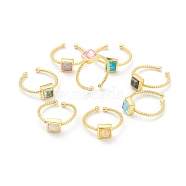 Synthetic Opal Cuff Rings, Open Rings, with Brass Findings, Square, Real 18K Gold Plated, Mixed Color, US Size 5, Inner Diameter: 16mm(RJEW-B031-02G)