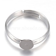 Adjustable Brass Pad Ring Setting Components, Flat Round, Size 7, Platinum, Tray: 6mm, 17mm(X-KK-P039-04-6mm)