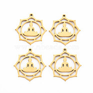 Chakra 201 Stainless Steel Pendants, Yoga , Real 18K Gold Plated, 26.5x25x1.5mm, Hole: 1.4mm(STAS-S119-153G)