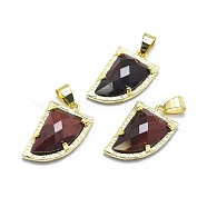 Natural Tiger Eye Pendants, with Brass Findings,  Knife, Faceted, Golden, 23x14x6mm, Hole: 5.5x3.5mm(G-O176E-07G)