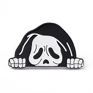 White Halloween Enamel Pin, Electrophoresis Black Alloy Brooch for Backpack Clothes, Skull Pattern, 18.5x30x2mm, Pin: 1.2mm(JEWB-A005-12-04)