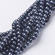Glass Beads Strands, Pearl Luster Plated, Round, Black, about 4mm in diameter, hole: 1mm, about 80pcs/strand, 13 inch(X-GR4mm27Y-B)