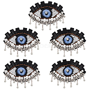 5Pcs Evil Eye Cloth Embroidered Appliques, Rhinestone & Plastic Beading Ornament Accessories, Sewing Craft Decoration, Black, 82x52x7mm(FIND-FG0003-07C)