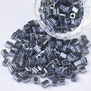 6/0 Glass Seed Beads, Transparent Colours Luster, Square Hole, Cube, Slate Gray, 6/0, 3~5x3~4x3~4mm, Hole: 1.2~1.4mm, about 4500pcs/bag(SEED-S027-05B-10)