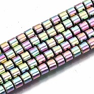 Electroplate Non-magnetic Synthetic Hematite Beads Strands, Column, Plum, 3.5x3mm, Hole: 1mm, about 127~128pcs/strand, 15.75 inch~15.94 inch(40cm~40.5cm)(X-G-T114-62-04)