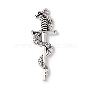 Tibetan Style Alloy Pendants, Sword with Snake Charm, Antique Silver, 39.5x13.5x2.8mm, Hole: 1.5mm(FIND-A021-02AS)