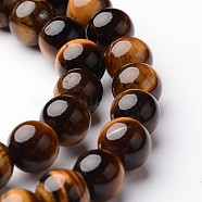 Round Natural Tiger Eye Bead Strands, Grade AB, 8mm, hole: 1mm, about 47~48pcs/strand, 15 inch(G-J346-14-8mm)