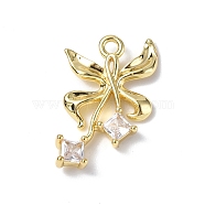 Brass Micro Pave Cubic Zirconia Pendants, Butterfly Flower Charm, Real 18K Gold Plated, 16x12.5x2.3mm, Hole: 1.4mm(KK-F846-05A-G)