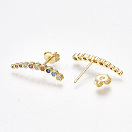 Brass Micro Pave Cubic Zirconia(Random Mixed Color) Ear Studs, with Ear Nuts, Golden, 4.5x21mm, Pin: 0.7mm(EJEW-S201-90)