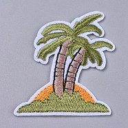 Computerized Embroidery Cloth Iron On/Sew On Patches, Costume Accessories, Coconut Tree, Yellow Green, 61x52x1mm(DIY-D030-D09)