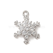 Christmas Theme Brass Micro Pave Cubic Zirconia Charms, Snowflake, Platinum, 15x11x4mm, Hole: 1.4mm(KK-P278-06P)