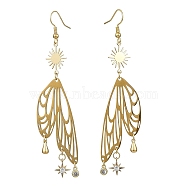 Sun & Butterfly Brass Chandelier Earrings, Cubic Zirconia Long Drop Earrings, Golden, 91x20mm(EJEW-TA00360)