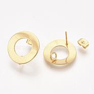 304 Stainless Steel Stud Earring Findings, with Loop and Ear Nuts/Earring Backs, Flat Round, Golden, 18mm, Hole: 3mm, Pin: 0.7mm(X-STAS-S079-50)