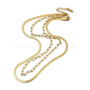 304 Stainless Steel Paperclip & Herringbone Chains Double Layer Necklace for Men Women, Golden, 15.63 inch(39.7cm)(NJEW-E046-01G)