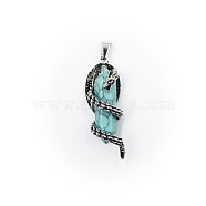 Synthetic Turquoise Double Terminal Pointed Pendants, Dragon Charms with Faceted Bullet, with Antique Silver Tone Alloy Findings, 36.5x15mm(FIND-PW0010-10O)