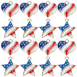 20Pcs 2 Style Alloy Enamel Pendants, with Crystal Rhinestone, Light Gold, Heart & Star, Mixed Color, 18.5x20x3.5mm and 22x20x3.5mm, 10pcs/style(ENAM-SC0003-11)