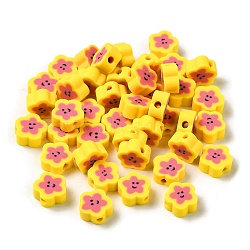 Handmade Polymer Clay Beads, Flower, Yellow, 9x9x4mm, Hole: 2mm(CLAY-Z001-19)