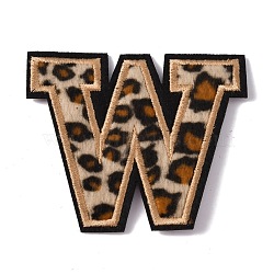 Polyester Computerized Embroidery Cloth Iron On Sequins Patches, Leopard Print Pattern Stick On Patch, Costume Accessories, Appliques, Letter.W, 60x72x1.5mm(PATC-SZC0001-01W)