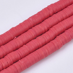 Eco-Friendly Handmade Polymer Clay Beads, Disc/Flat Round, Heishi Beads, Red, 3x1mm, Hole: 1mm, about 380~400pcs/strand, 17.7 inch(CLAY-R067-3.0mm-30)