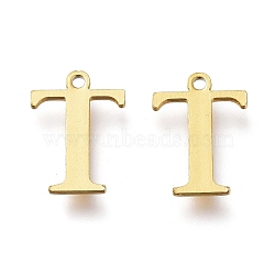 Vacuum Plating  304 Stainless Steel Charms, Laser Cut, Alphabet, Golden, Letter.T, 12x9x0.8mm, Hole: 1mm(STAS-H112-T-G)