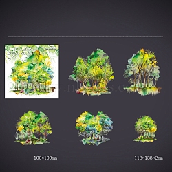 10Pcs 5 Styles 3D PET Adhesive Waterproof Stickers Set, Tree, for DIY Photo Album Diary Scrapbook Decorative, Green Yellow, 100x100mm, 2pcs/style(PW-WG34745-06)